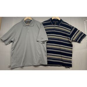Izod XFG Polo‎ Shirt L Golf Double Mercerized LOT OF 2 Gray Striped Casual Dress